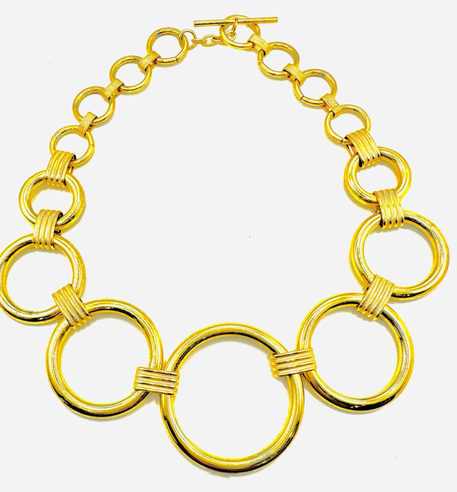 Chunky Round Ring Links 19 in long Toggle Clasp Necklace #30-26