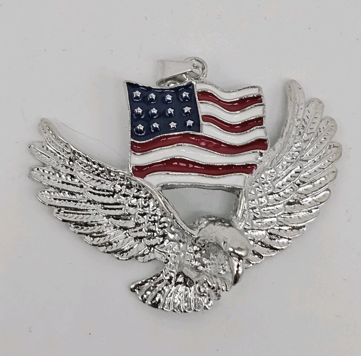 Men’s Hip Hop Fashion Eagle American Flag Silver Color Pendant and Necklace 5-2F