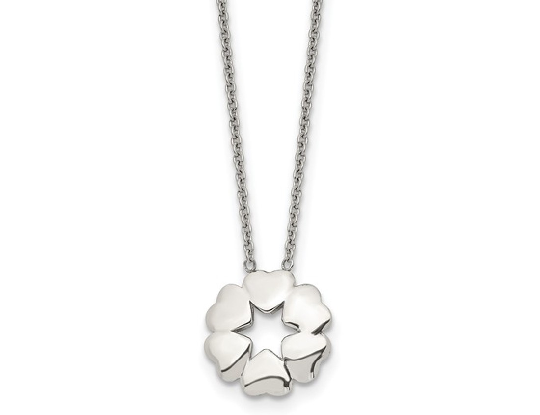 Stainless Steel Polished Hearts Pendant Necklace with Chain (18.5 Inches)