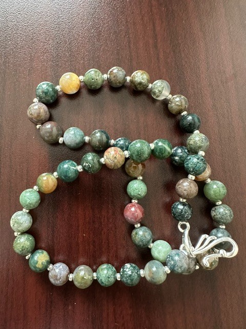 Natural Moss Agate Multicolor Round 10 mm Gemstone Beads 22″ Necklace
