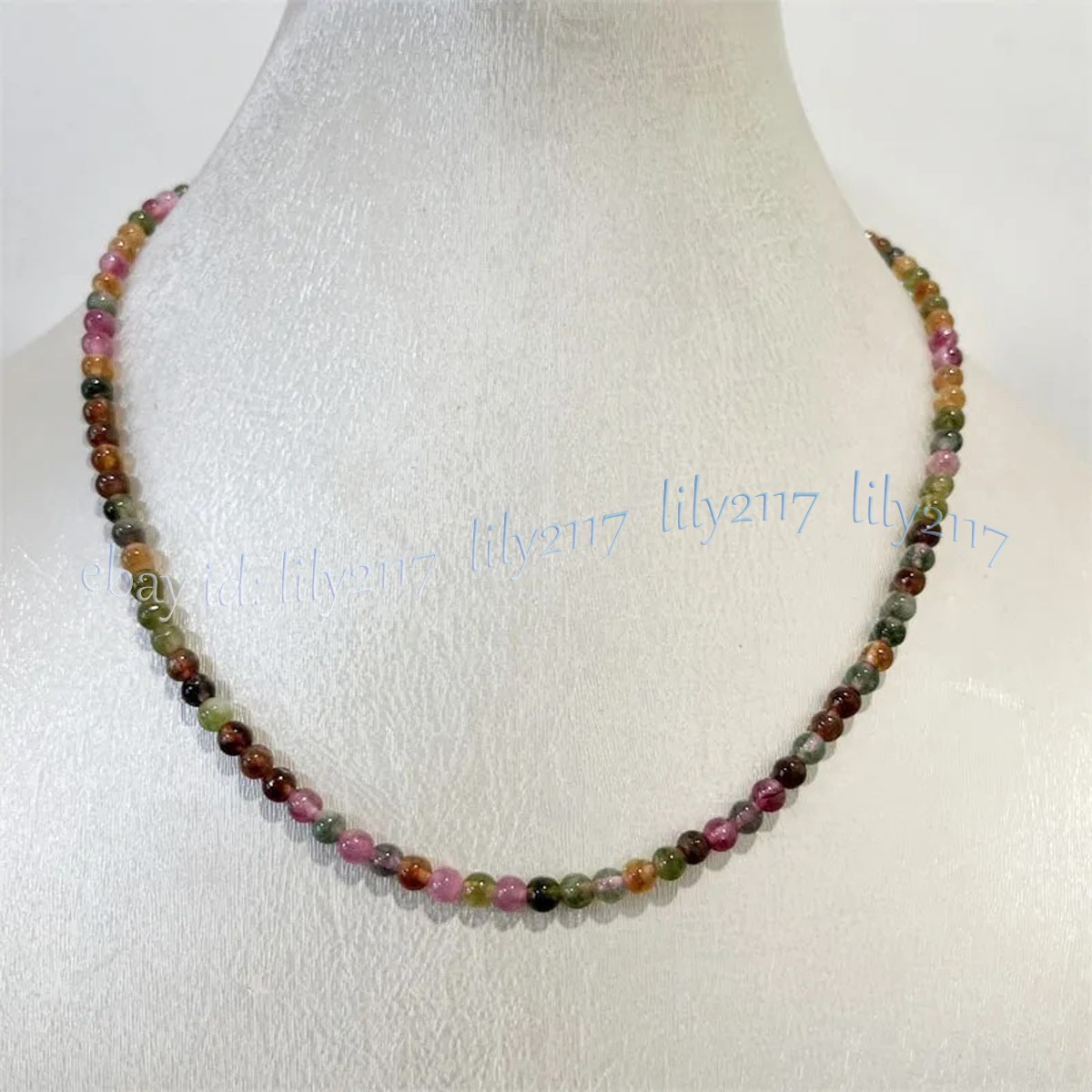 Small 4mm Natural Colorful Tourmaline Round Gemstone Beads Necklace 14-28 inch