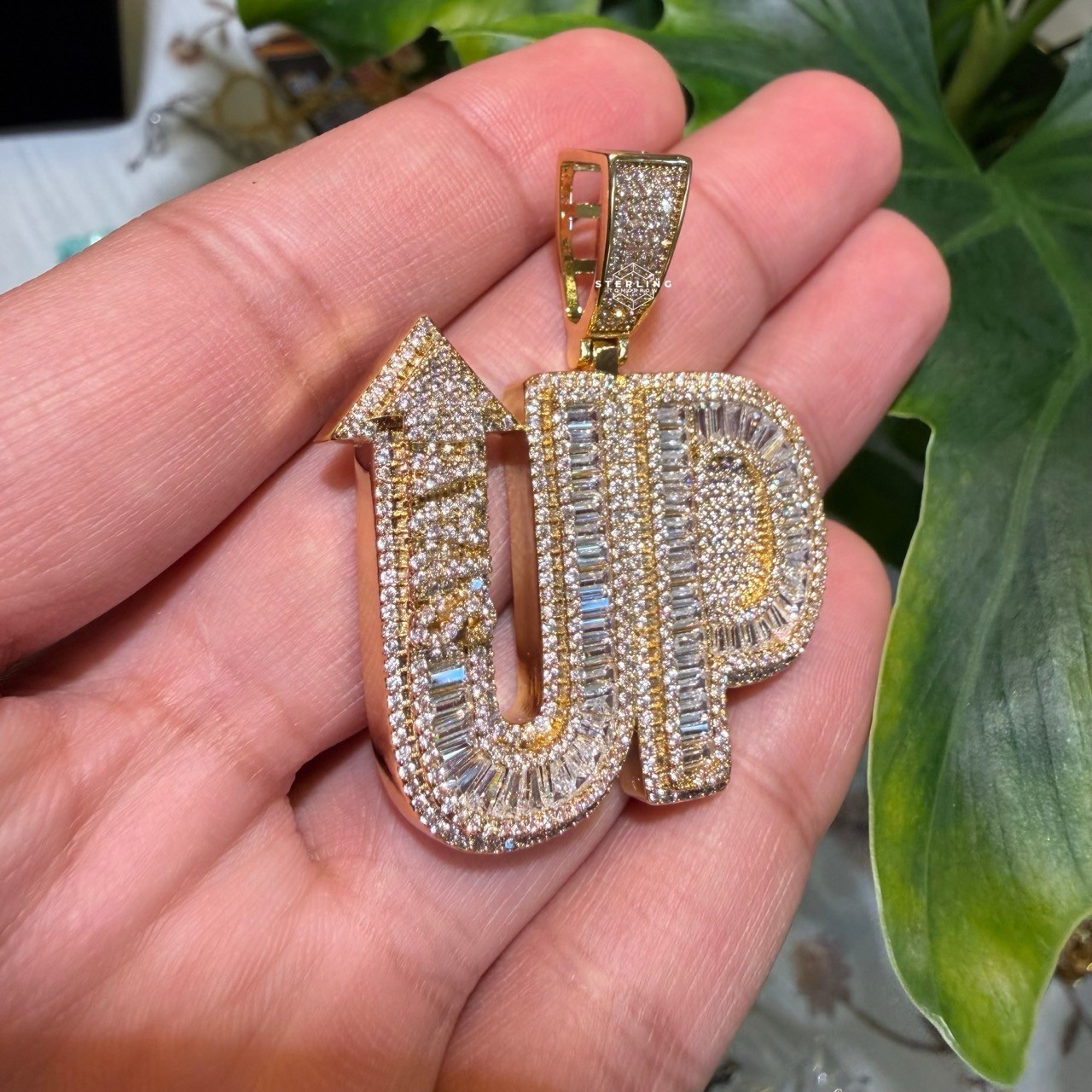 14k Gold Plated STAY UP Word Pendant Streetwear Bling AntiTarnish Rope Chain