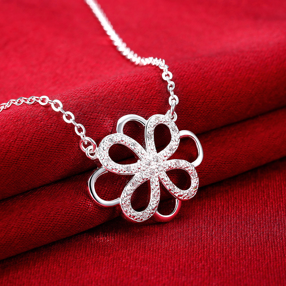Lovely 925 Sterling Silver Filled SF Filigree Flora CZ Pendant Necklace N-A645
