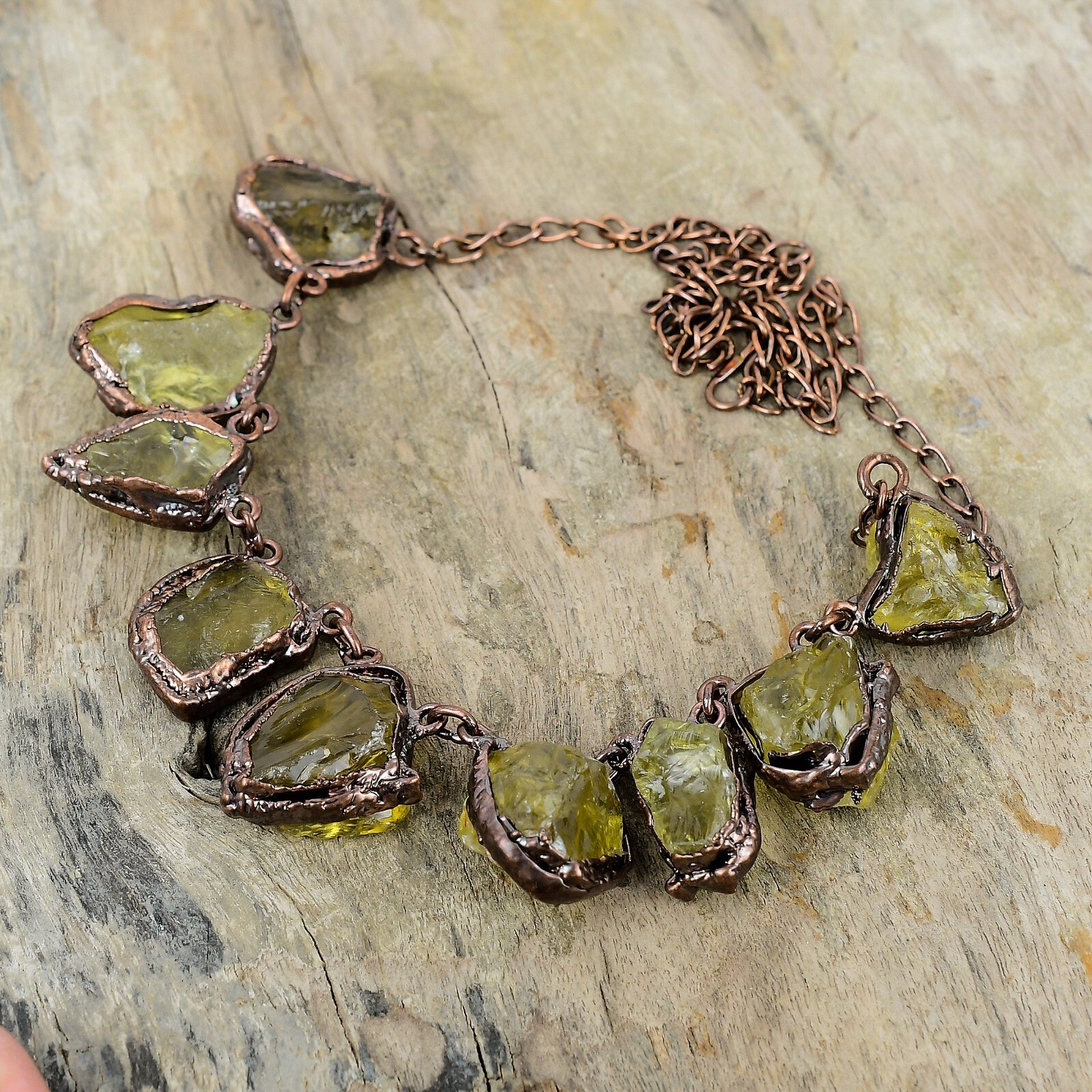 Citrine Rough Copper Gift For Mom Electroformed Chain Adjustable Necklace 18.0″