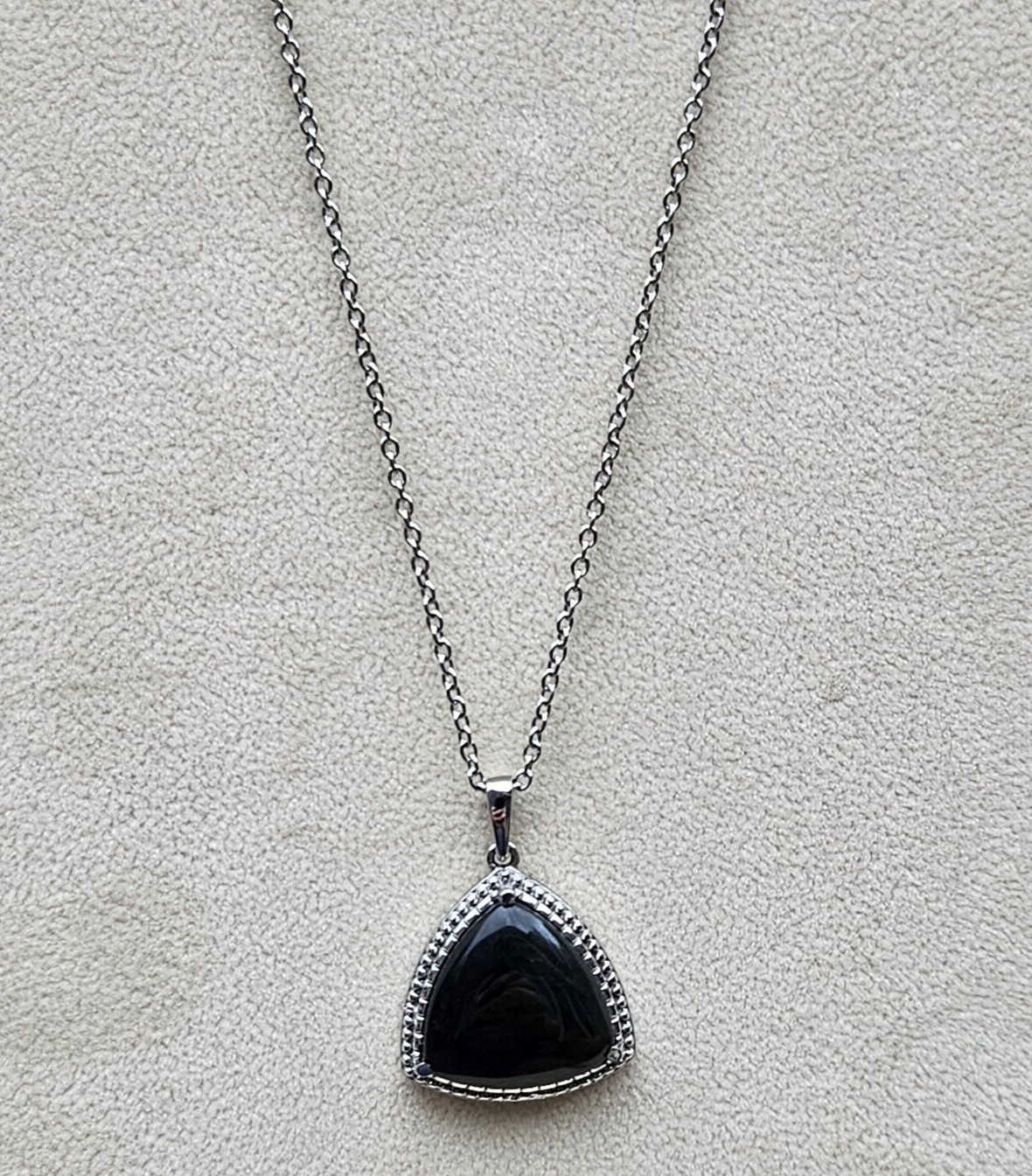 Natural Velvet Obsidian Trillion-Cut Pendant Necklace 20 In. in Stainless Steel