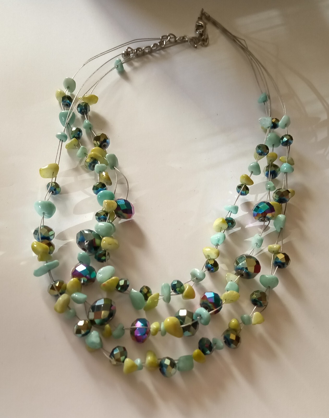 Women’s Beaded Necklace Multi Strand Small Stones Wire Chain 16″ Free Shipping