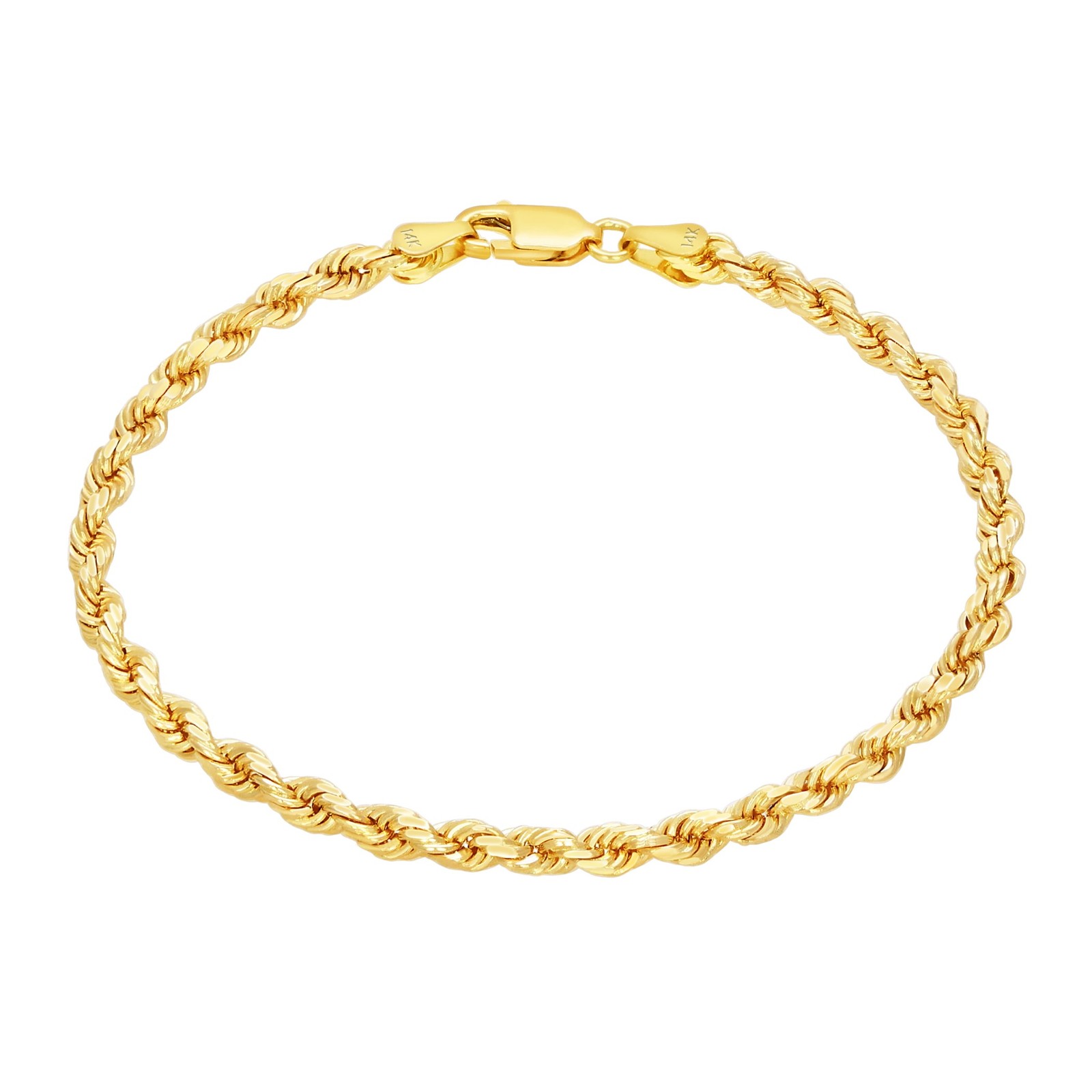 14K Yellow Gold 1.5mm-10mm Solid Diamond Cut Rope Chain Bracelet 7″ 7.5″ 8″ 9″