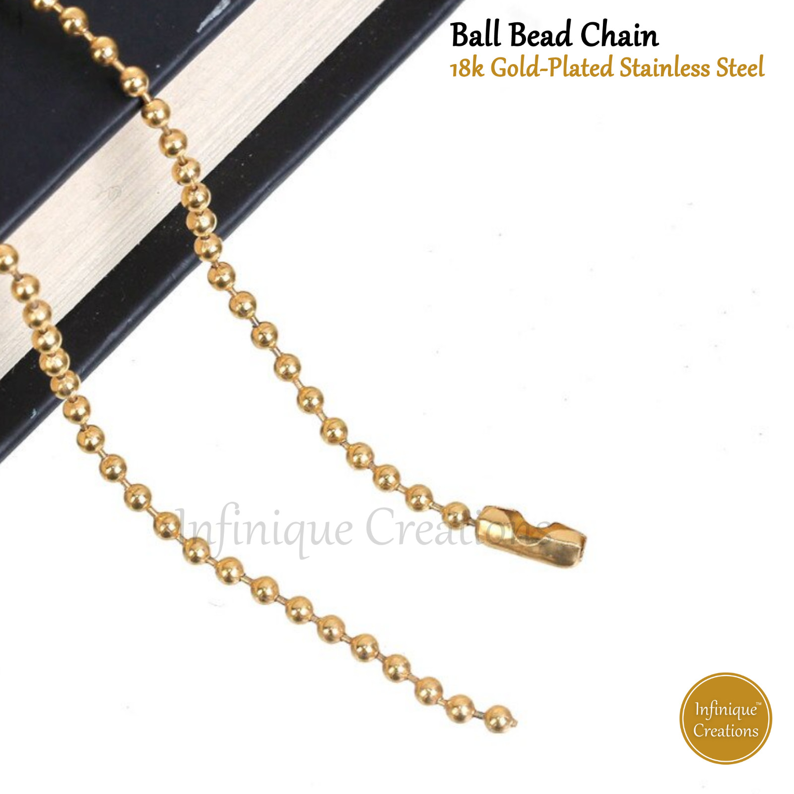 Stainless Steel Ball Chain 18K Gold 7-38″ Plated Men Women Bracelet Necklace