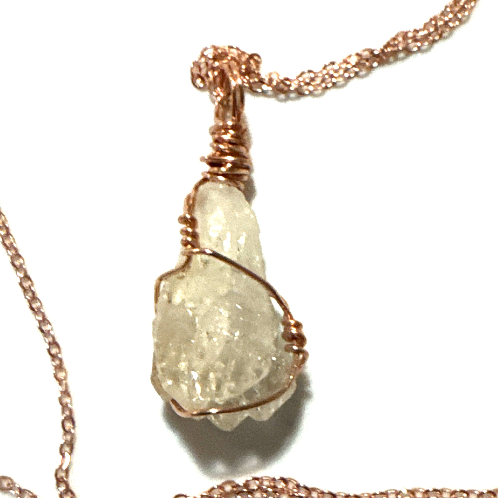Clear Quartz Necklace Jewelry Rose Gold Tone 30″ Chain Genuine Stone Handmade