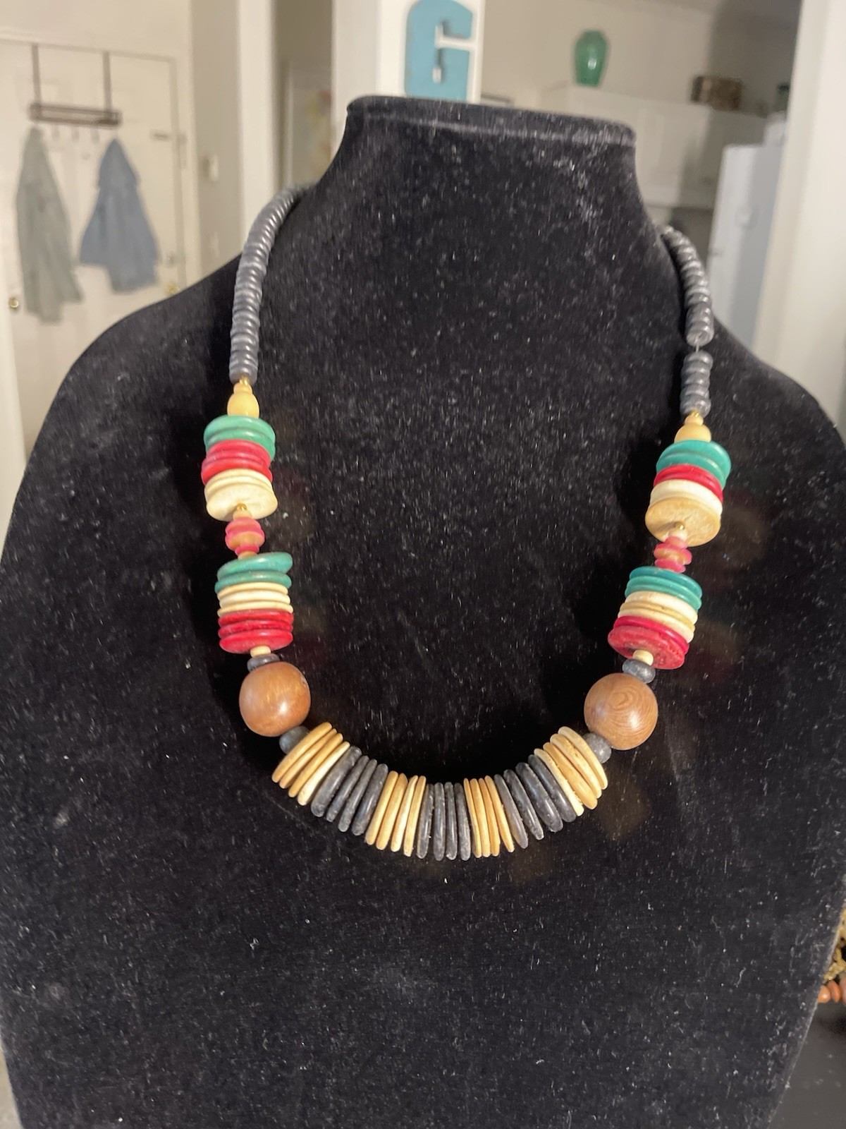 Multicolor Beaded Statement Necklace Heishi Disc & Round Beads Barrel Closure