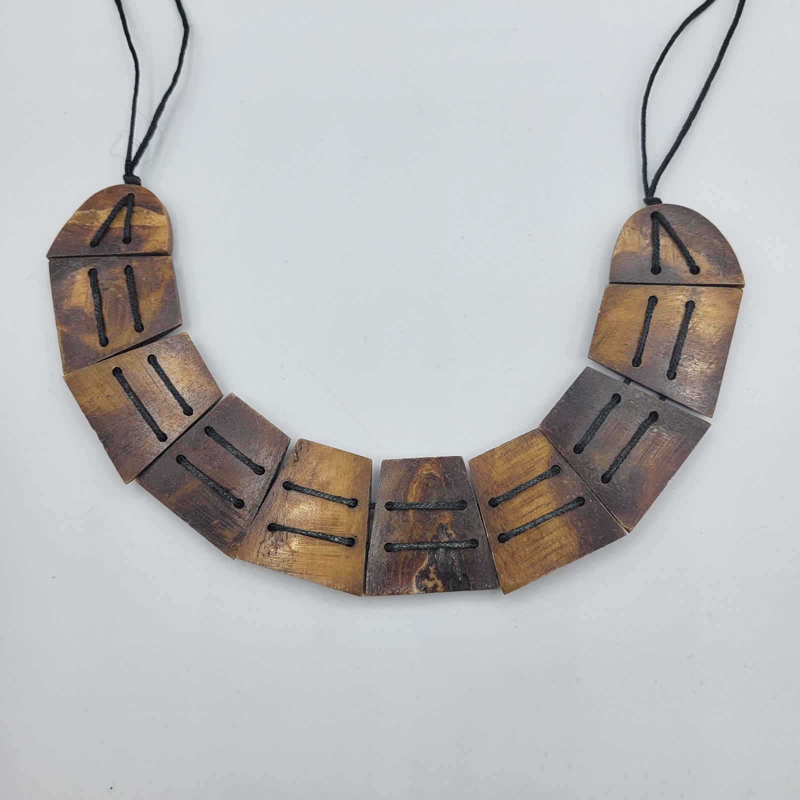 Nepal 8 Auspicious Symbols Hand Carved Necklace Yak Bone 16 in