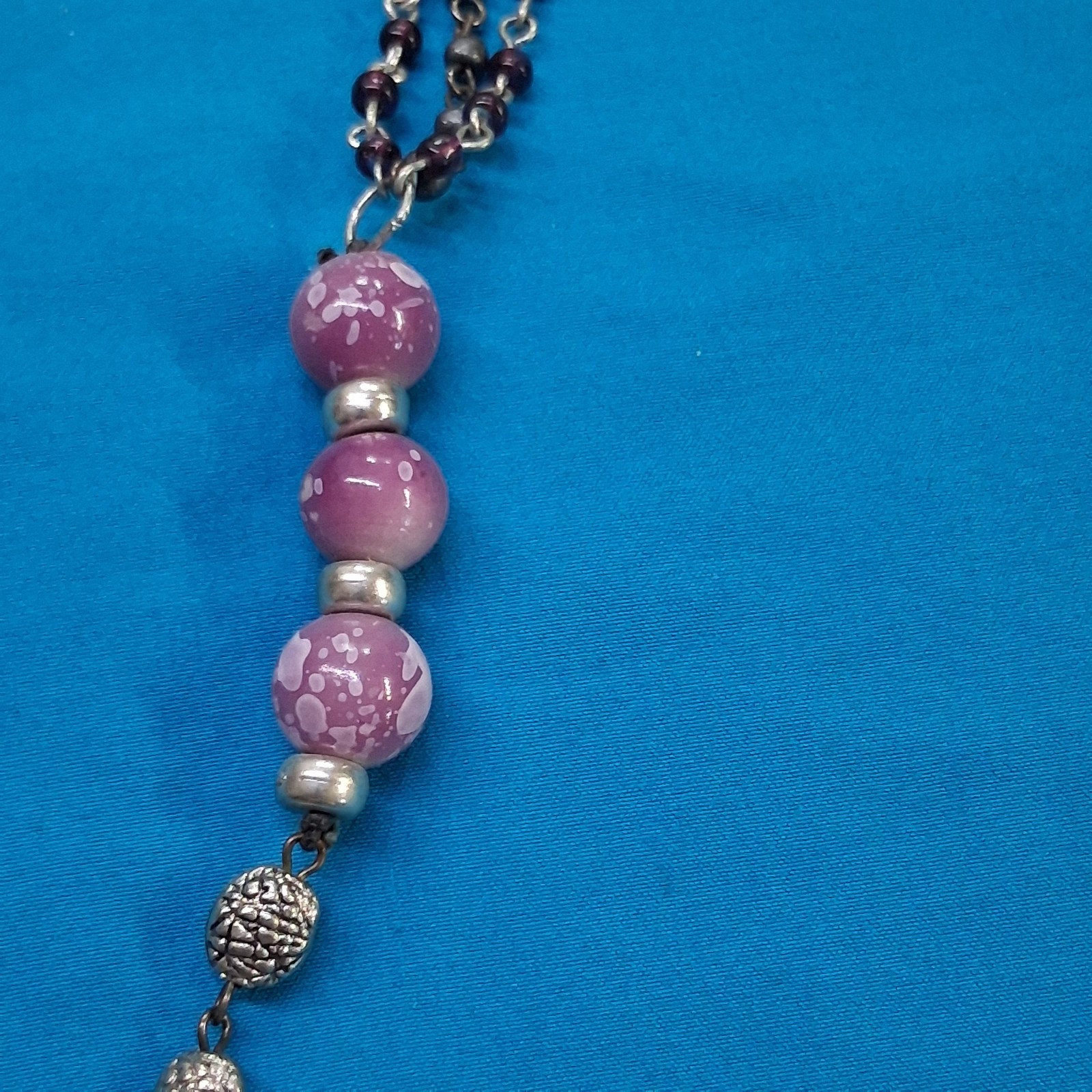 Vintage Glass & Stone Bead Silver Tone Lobster Clasp Necklace