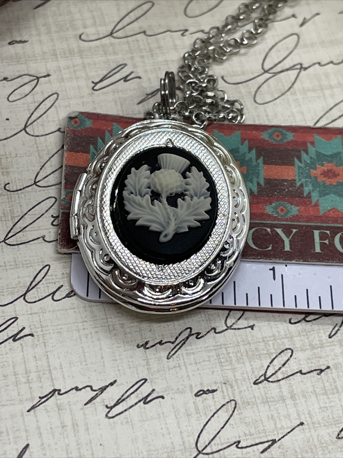 Scottish Thistle Necklace Locket Silver EASTER pendant IRISH CELTIC GIFT photo