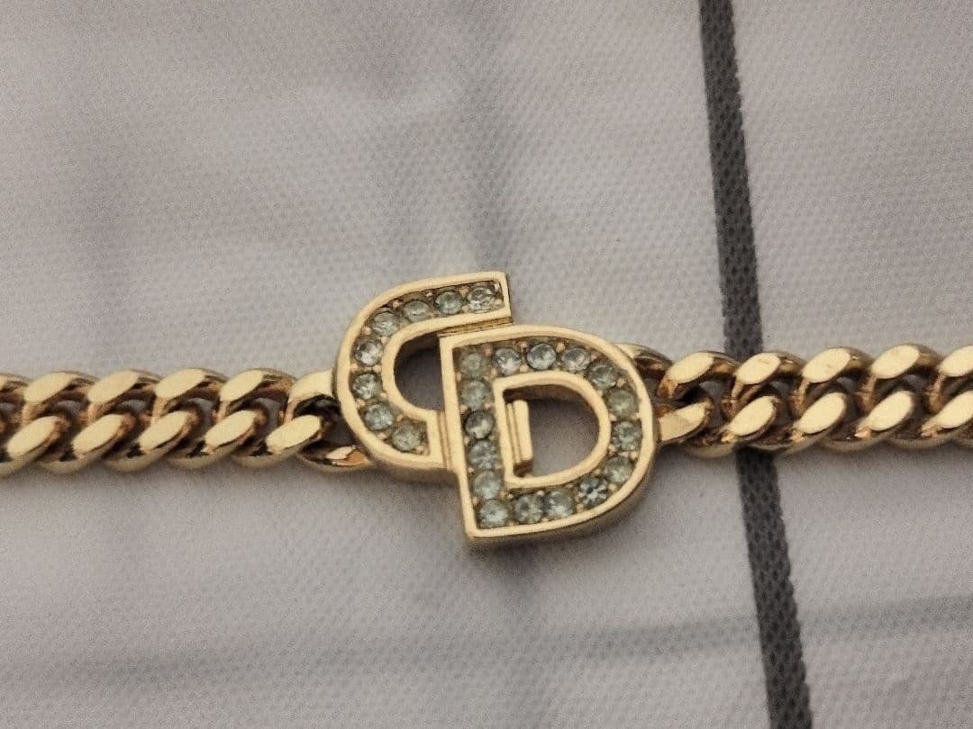 Christian Dior Logo Rhinestone Bracelet Gold Tone 6.5in Elegant Jewelry