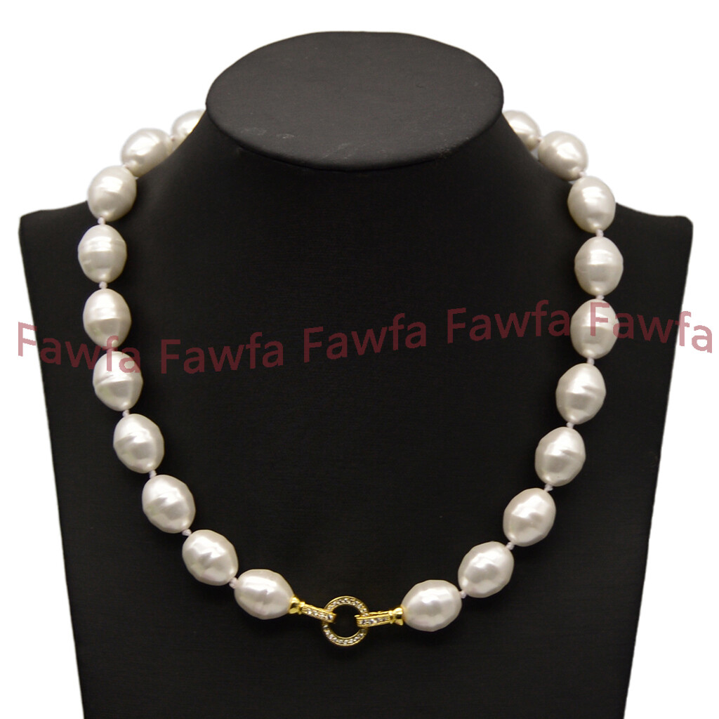 Fine 13x16mm South Sea White Baroque Shell Pearl Beaded Pendant Necklaces 18-28″