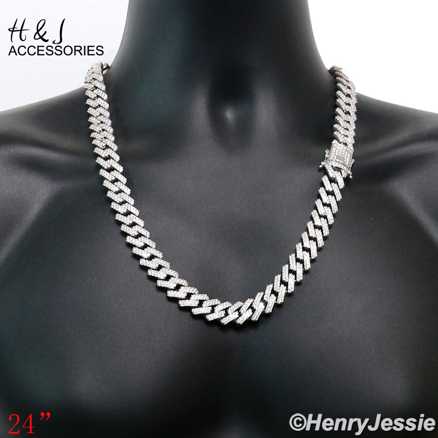 24″MEN 14K WHITE GOLD PLATED 14MM CZ MIAMI CUBAN CURB CHAIN LINK NECKLACE*ABN6