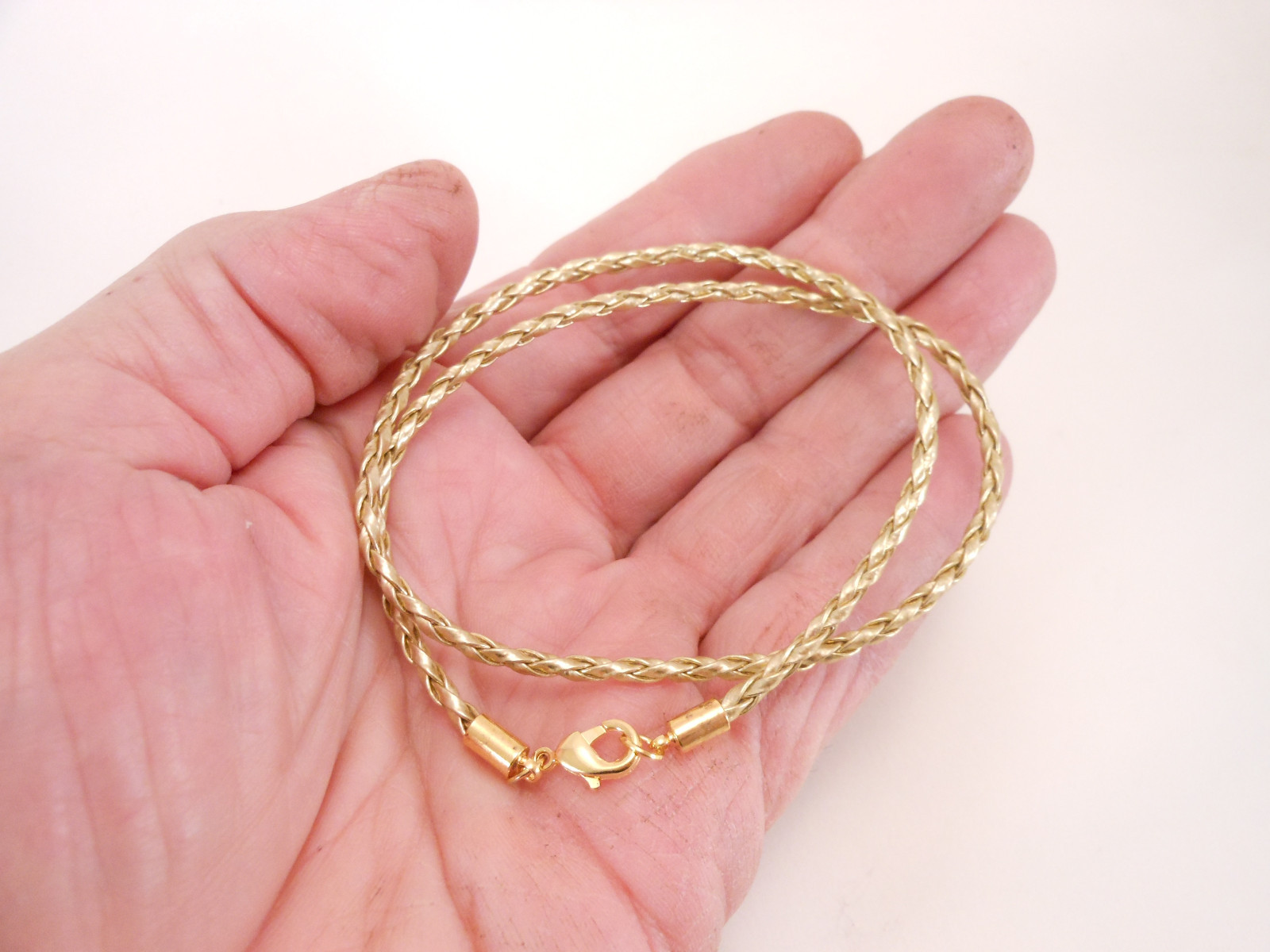 Gold Braided 3mm Leather Faux Cord Surfer Choker Necklace with Lobster Clasp