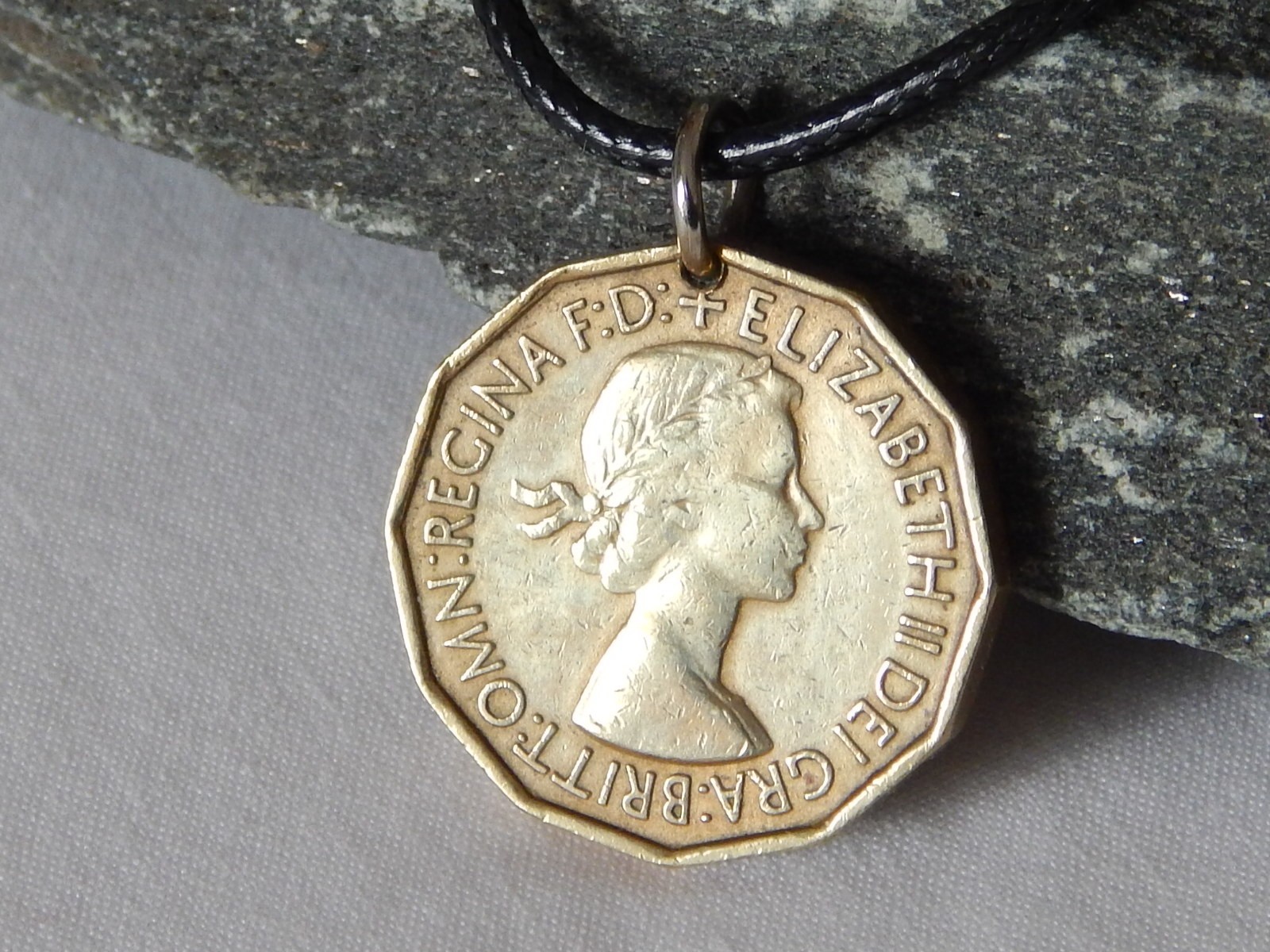 Antique 1953 Great Britain Coin Pendant Necklace Portcullis Chains & Crown #17