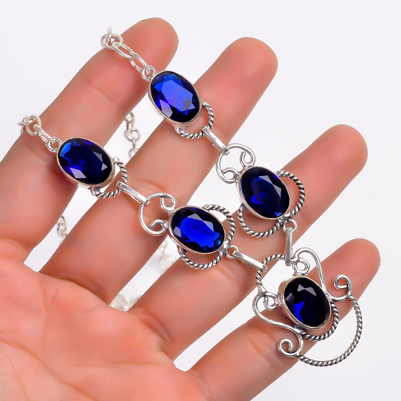 Vintage Handmade Oval Shape Gemstone Jewelry Necklace Size- 18″