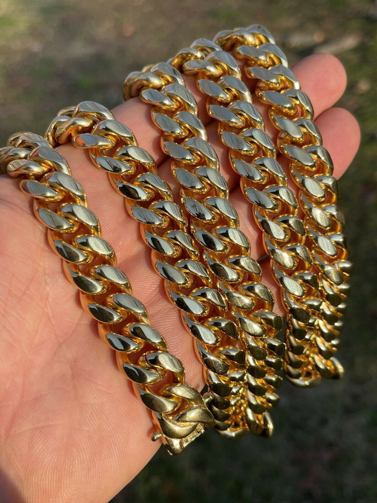 Miami Cuban Link Chain Real 18k Gold Plated Stainless Steel Necklace 14mm