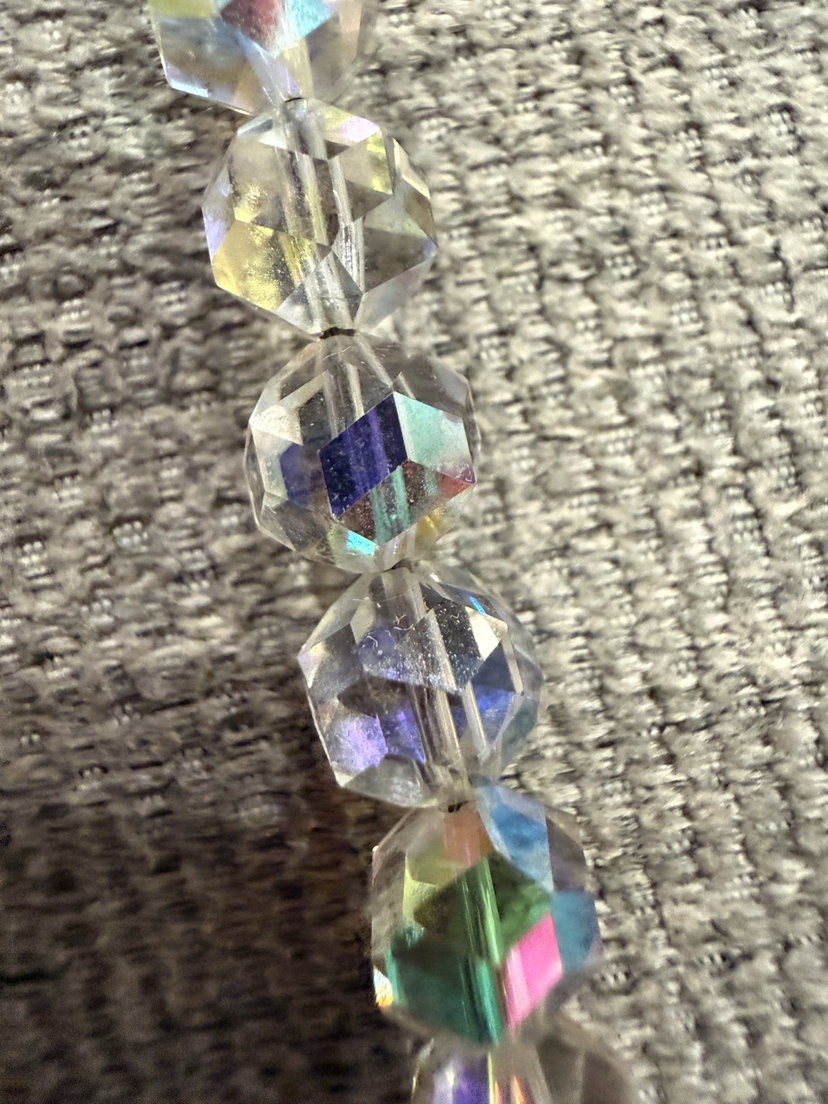 Vintage Aurora Borealis Faceted Crystal Necklace Graduated Hand Linked Jewelry