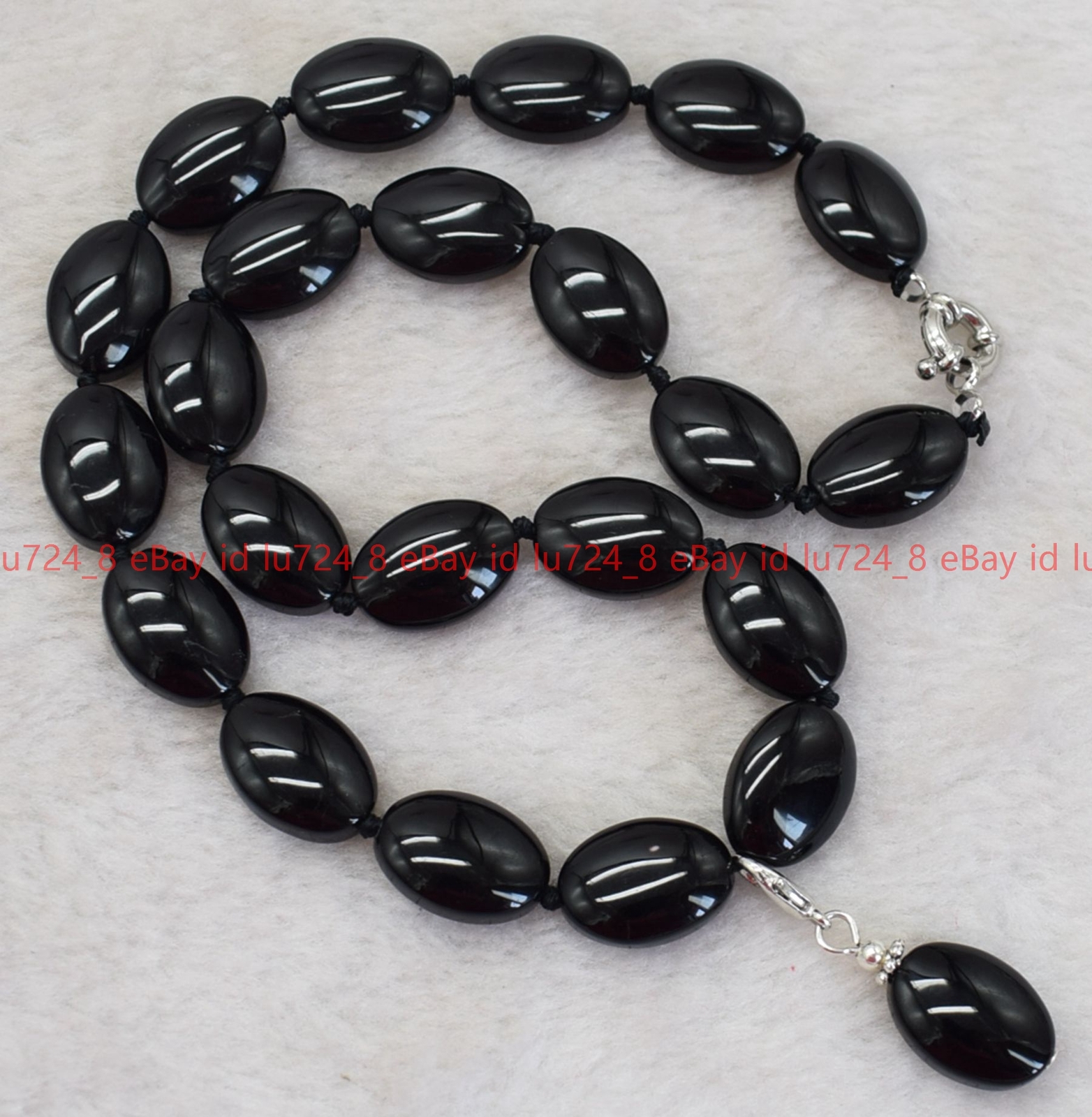 Fashion Jewelry 13x18mm Oval Natural Black Agate Gemstone Beads Pendant Necklace