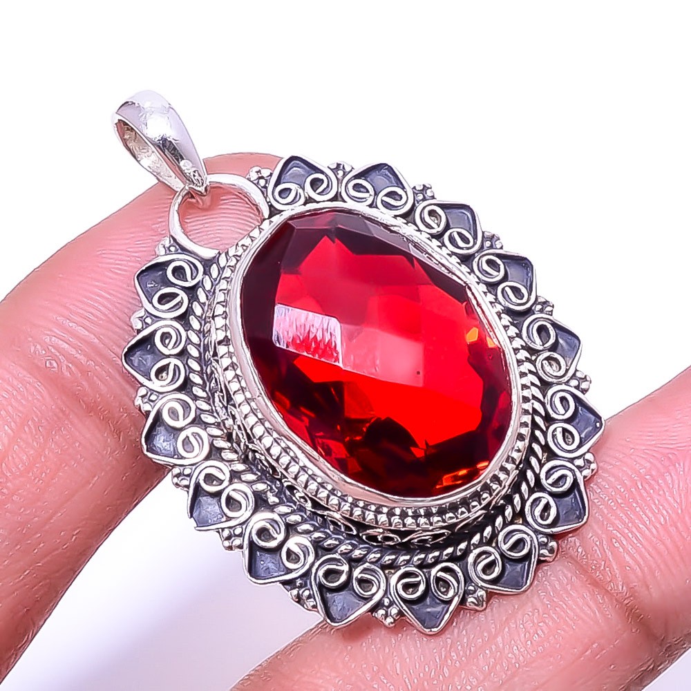 Red Garnet Fine Art 925 Sterling Silver Pendant 1.76″, Christmas Gift P20571