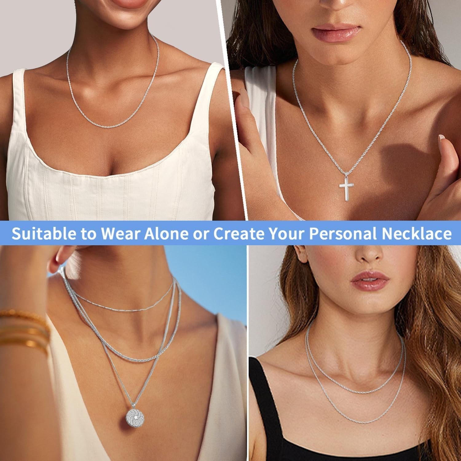 Versatile 1.5mm/2mm Silver Rope Chain for Women – Perfect Gift for Any Occasion