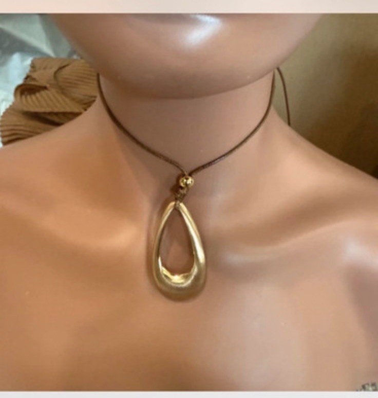 Gold Drop Choker Brown Necklace Chunky Pendant Statement Necklace