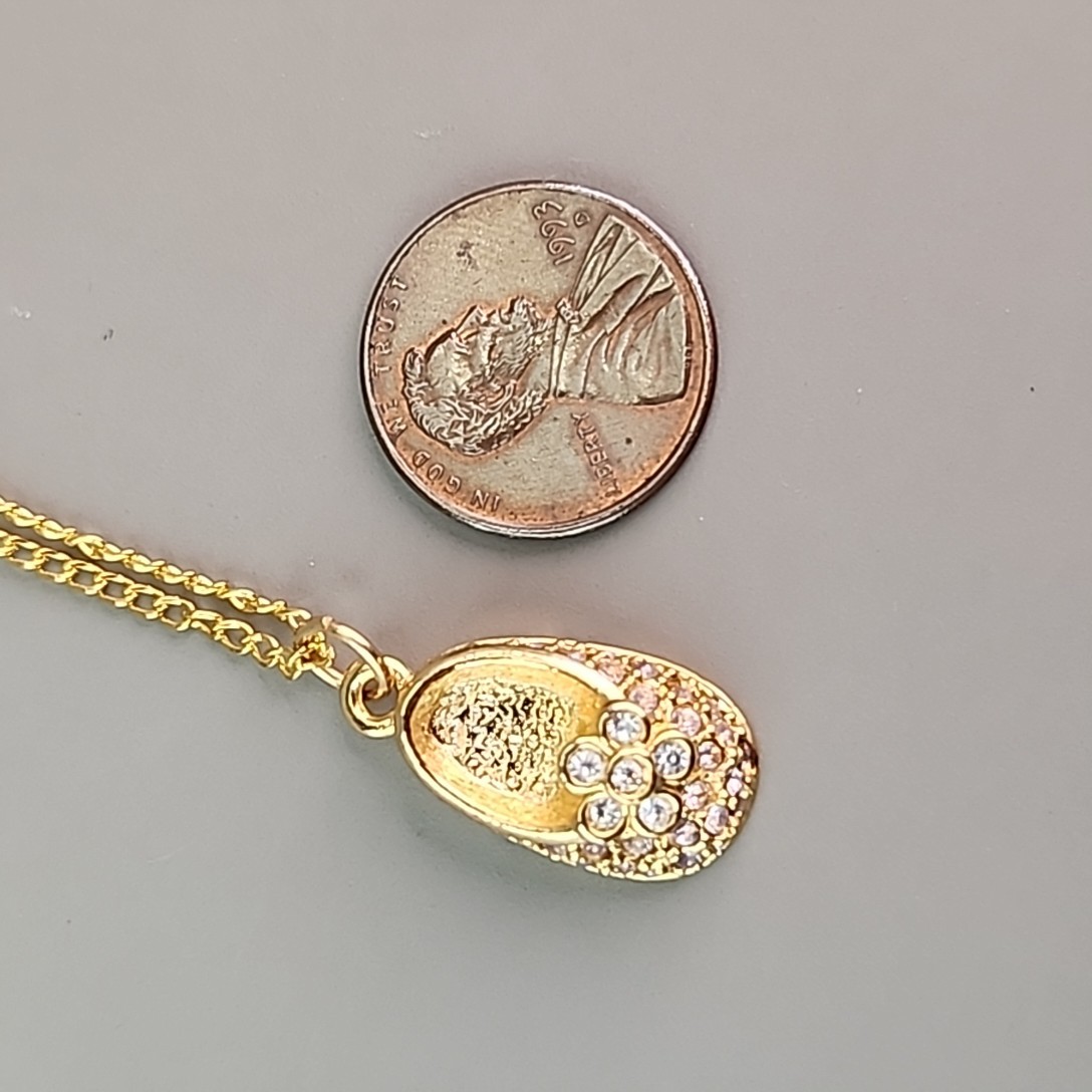 Firenza Baby Shoe Charm Necklace May Birthstone Clear Rhinestones Gold Tone 17mm