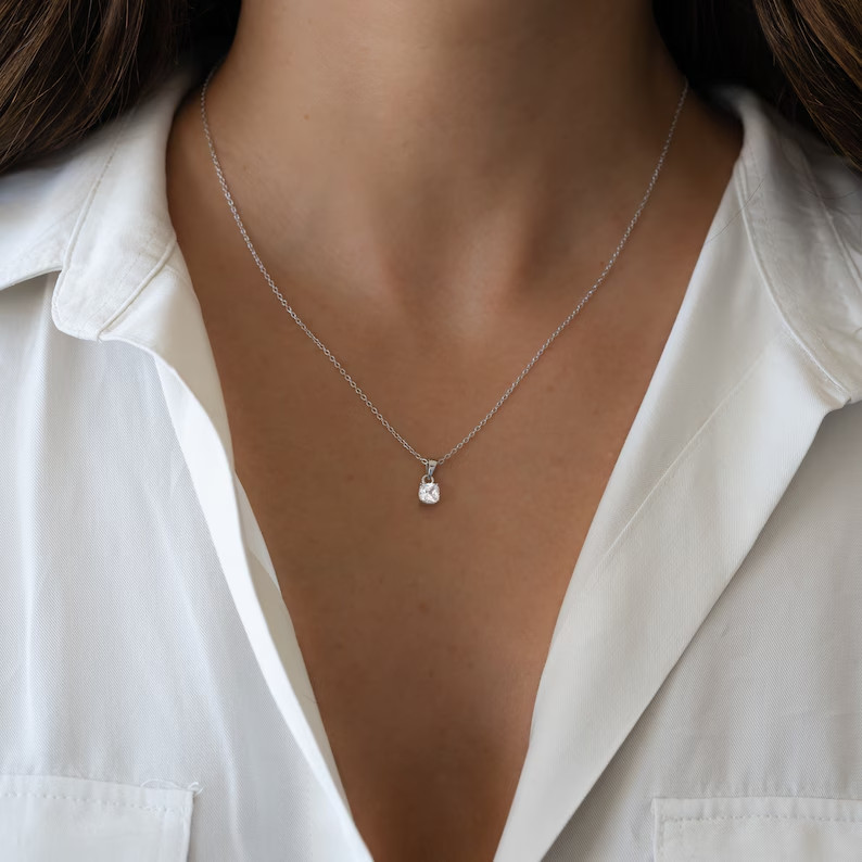 2 Ct Cushion Cut Pendant Necklace Simulated Diamond In 14k Yellow Gold Plated