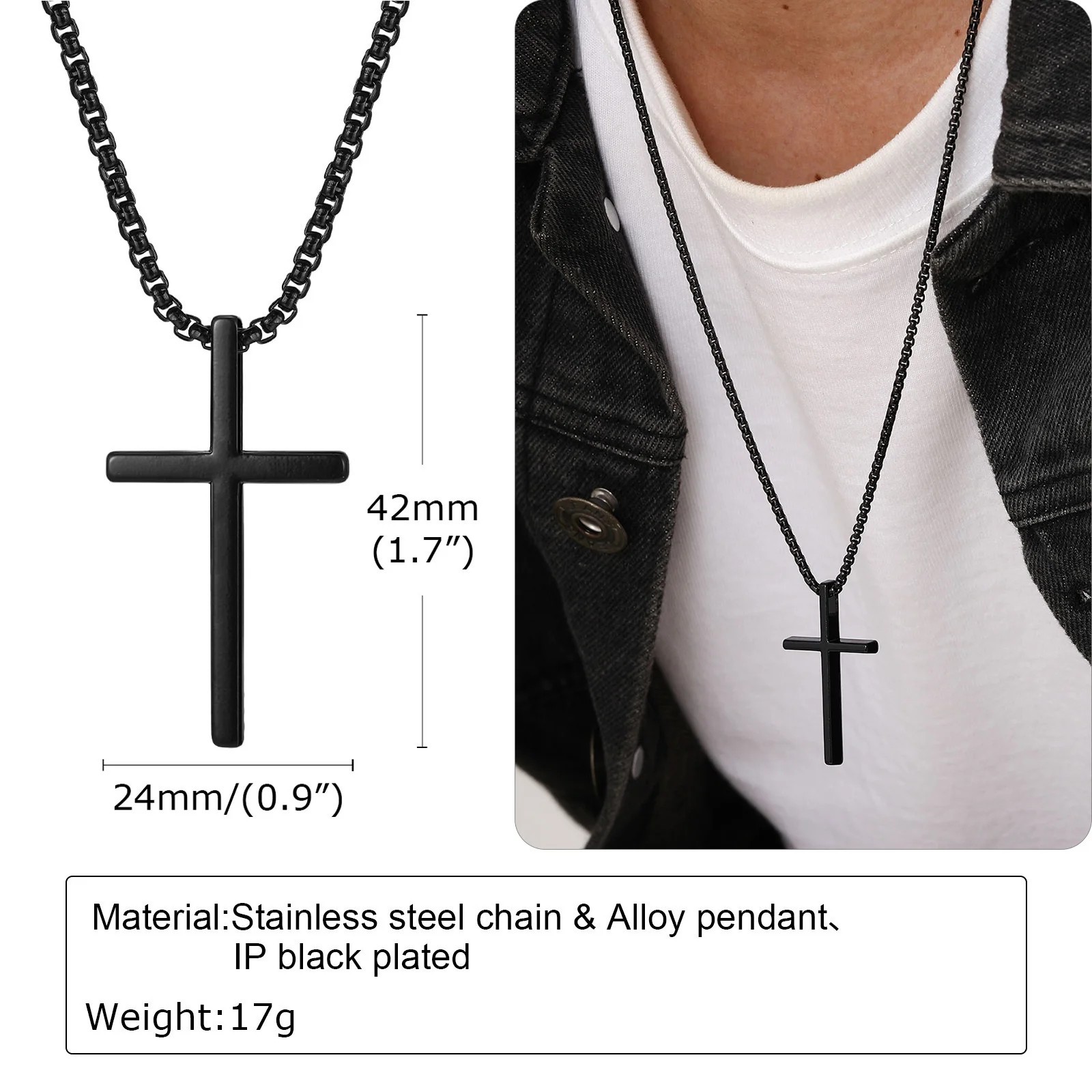 Vnox Cross Necklace Stainless Steel Chain Silver Cross Pendant Men Women