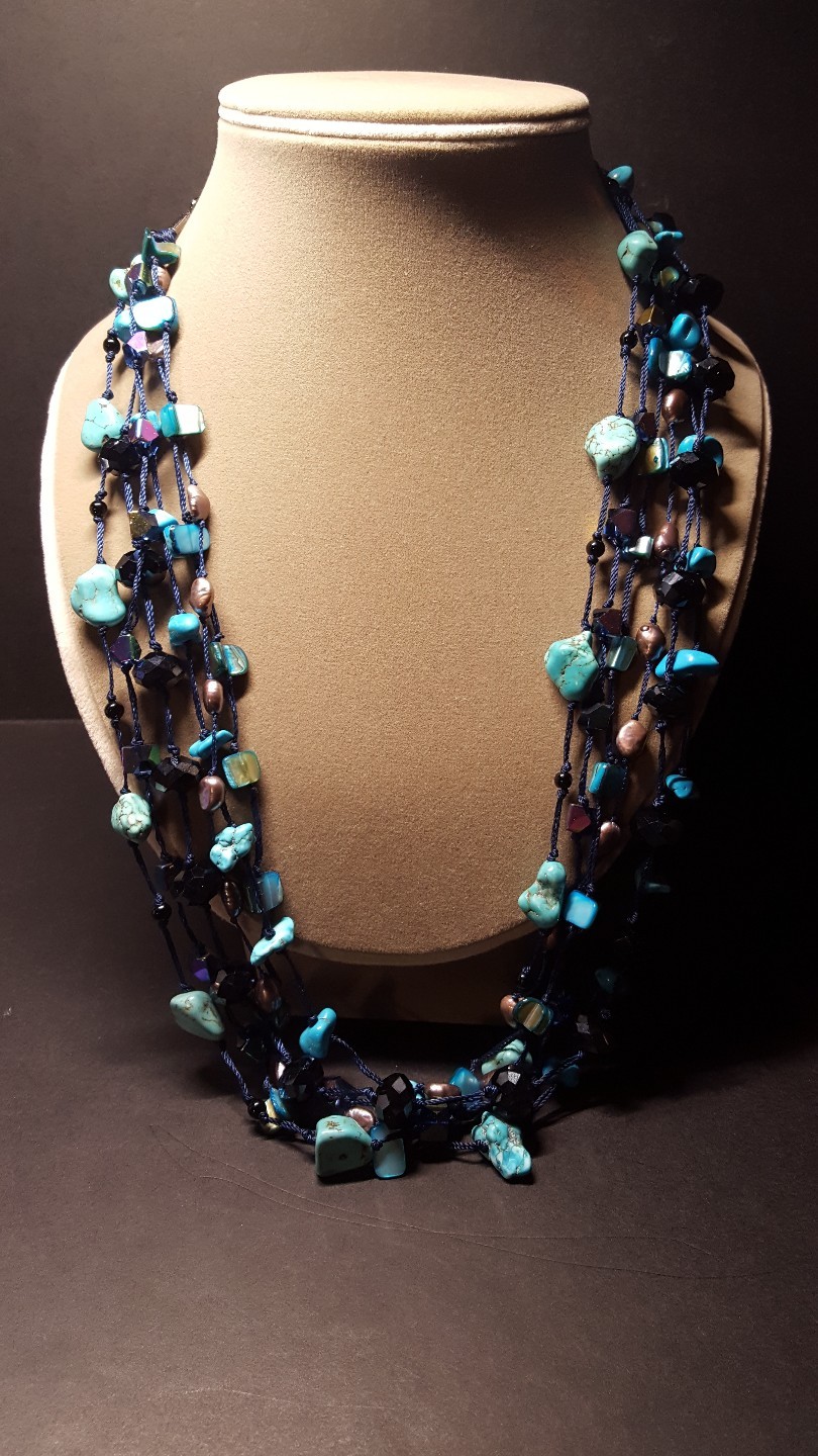 Multi-Strand Turquoise Necklace Polished Stone and Faceted Bead Fusion