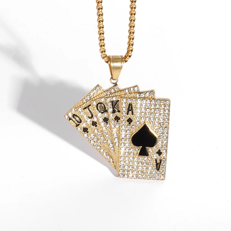 Fashion Jewelry Gold Or Silver Poker Royal Flush Pendant Necklace 555