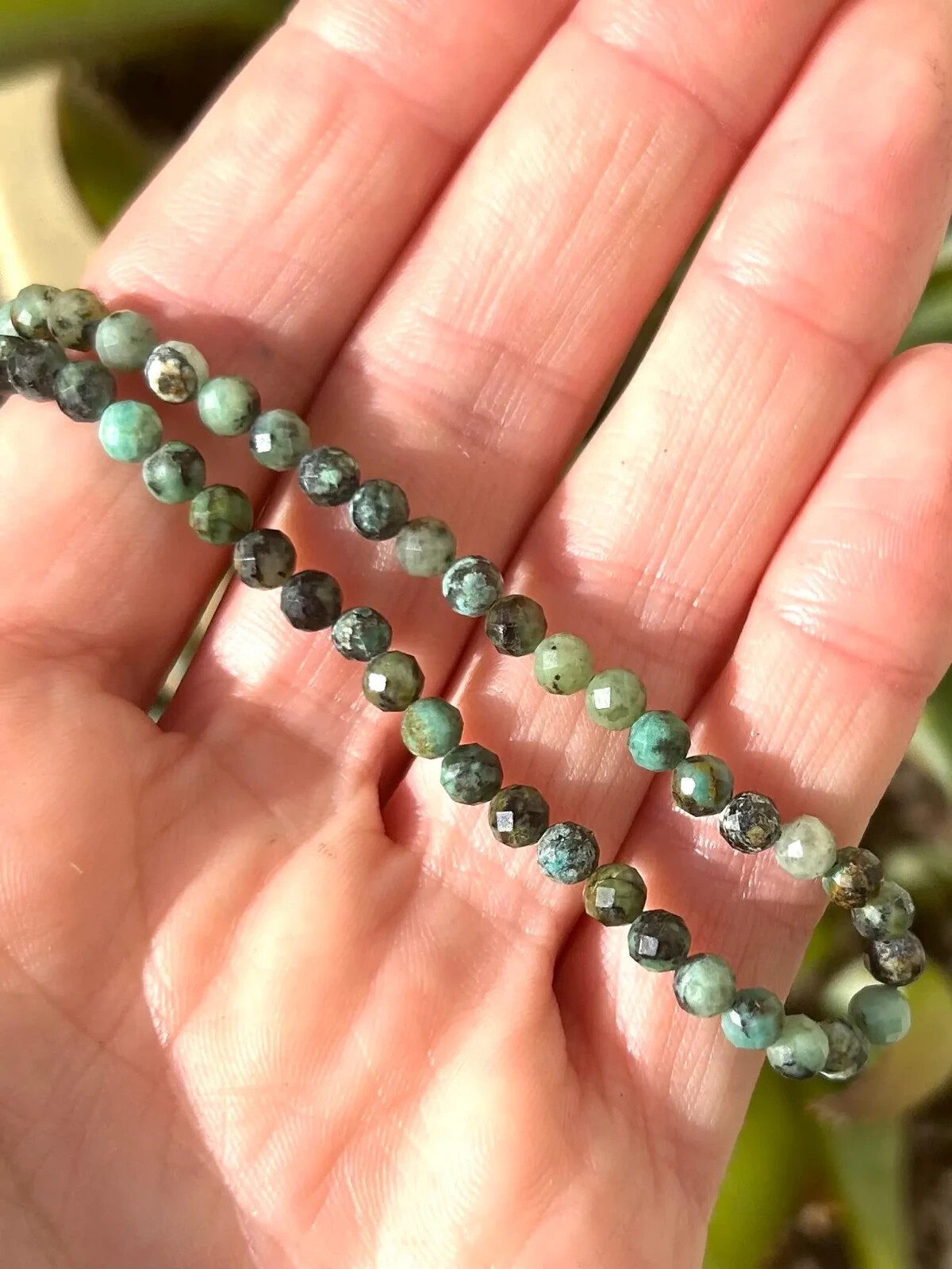 African Turquoise Choker Natural Green Stone Facted Necklace Healing Reiki Gift
