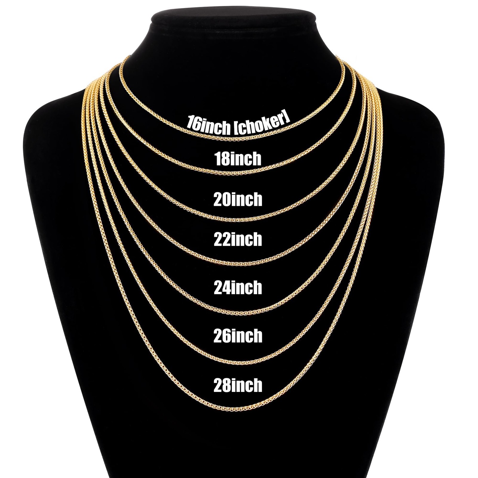 14K Gold Plated Wheat Chain Necklace for Men, 2mm 14K Gold Plated Stainless S…