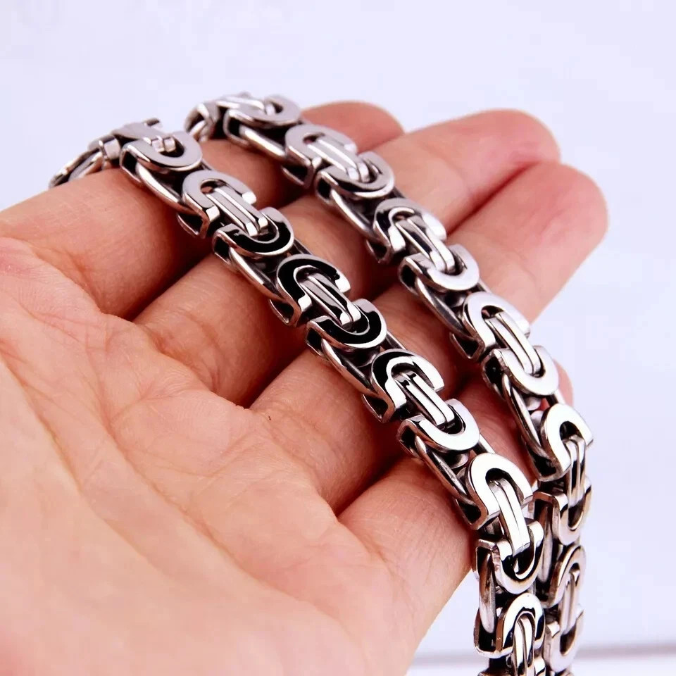 Stainless Steel Flat Byzantine Chain Necklace 6-11mm Men’s Fashion Jewelry Gift