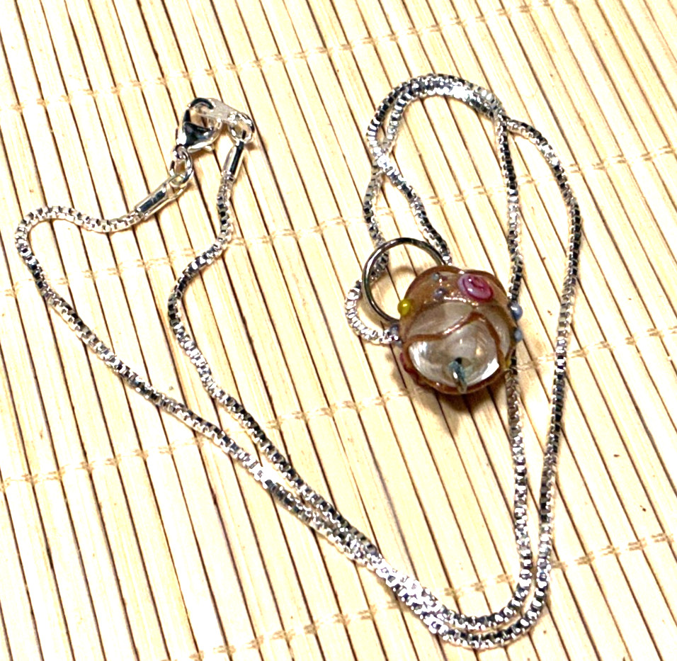 Fashion Necklace Venetian Wedding Cake Glass Bead Silver Tone Pendant Lot 96A