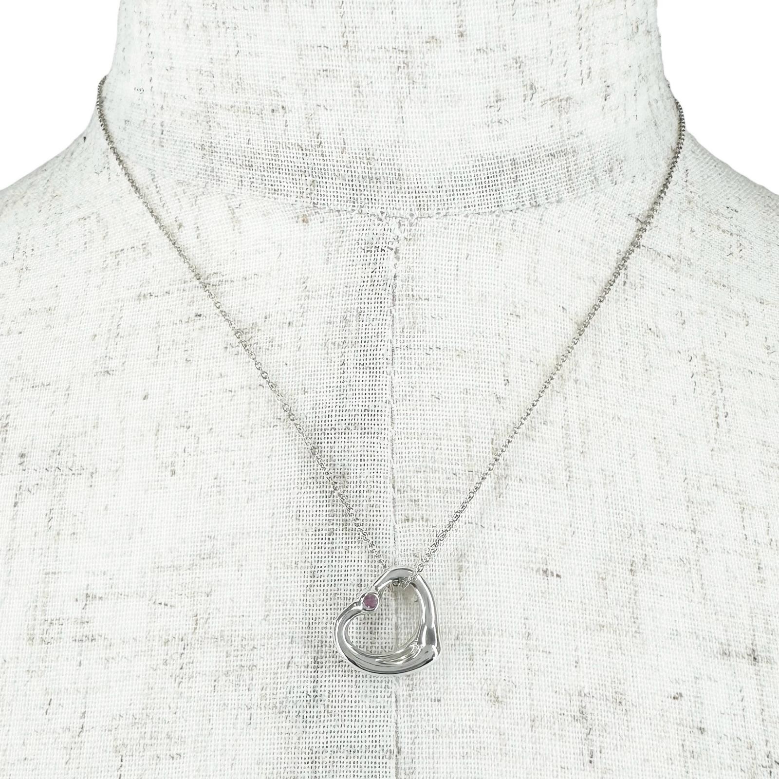 TIFFANY&Co. Elsa Peretti Open Heart Pendant Necklace Silver925/Pink Sapphire…
