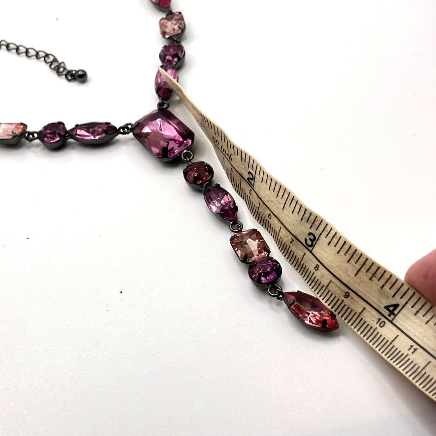 Pink Y Drop necklace black tone metal 46cm adjustable Next costume jewellery