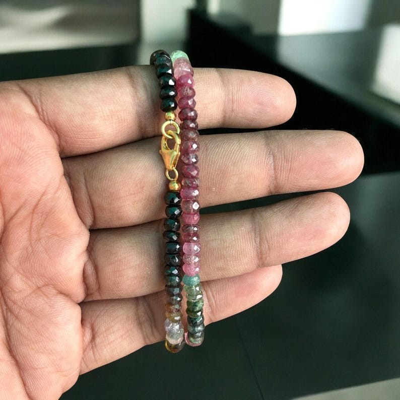 AAA Multi Tourmaline Faceted Rondelle Gemstone Beads Necklace 18” Women & Girls