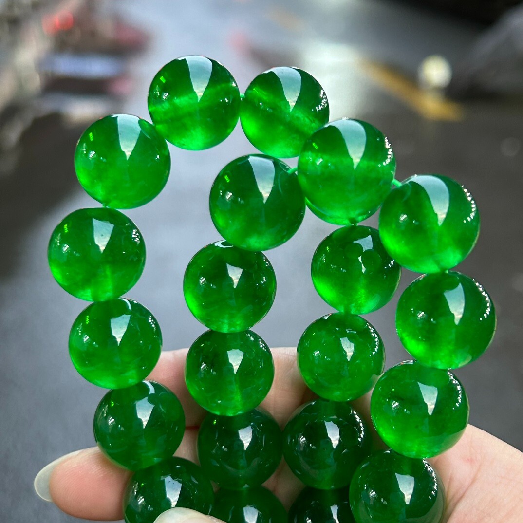 17mm Real Natural Perfect Ice Green Myanmar Beads Jade jadeite Necklaces