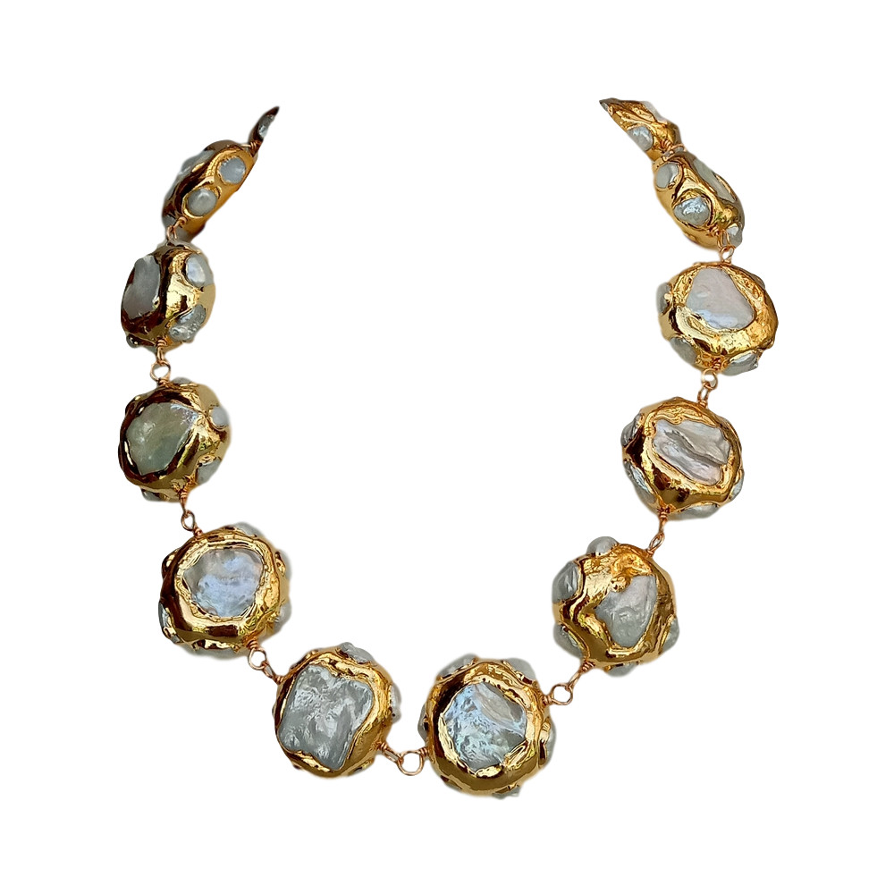 19.5″ Freshwater Cultured White Keshi Pearl Electroplated 24k Gold Necklace