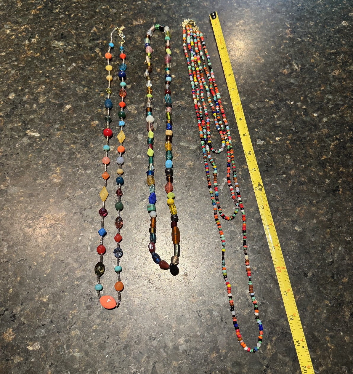 3 Long Necklaces Lot Colorful Glass/Stones/Plastic Beads Various 15-19” Long