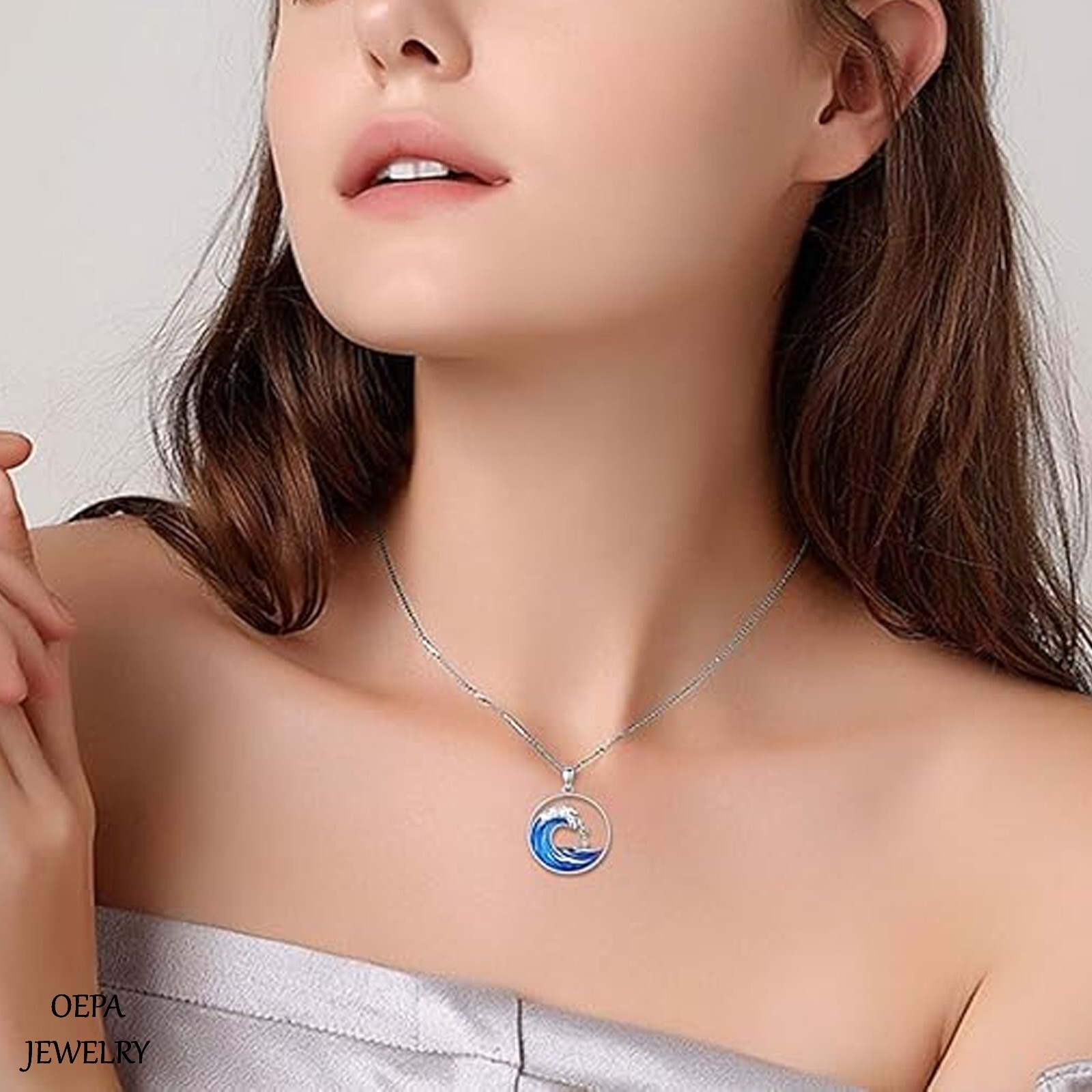 925 Sterling Silver Wave Necklace Ocean Wave Pendant for Women Necklace