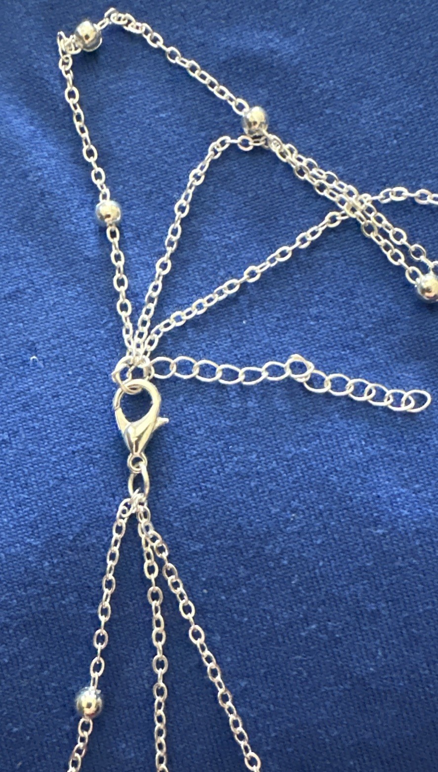 Layered Crescent Charm Necklace Silver Tone Globe Circle Adjustable chain New!