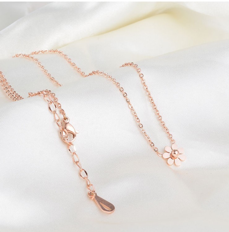 Rose Gold Silver Elegant Daisy Pendant Jewelry Stainless Steel Necklace Gift PE8