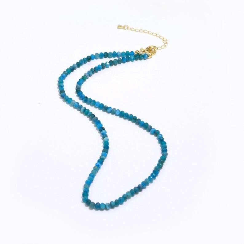 Nature Blue Apatite Faceted Round Gemstone Beads Handmade Women Necklaces 18”
