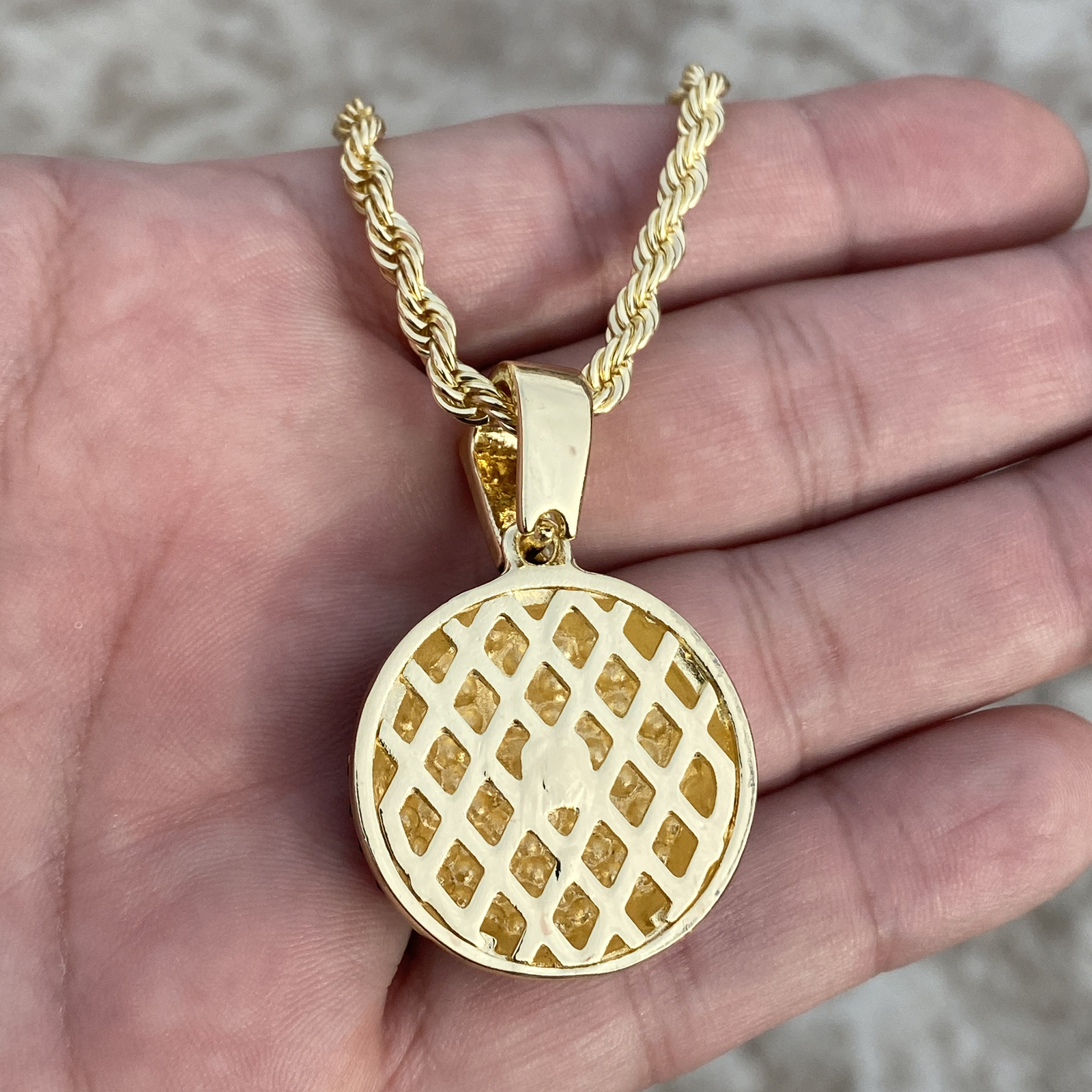 14k Gold Plated Black 8 Eight Ball Rope Chain Pool Simulated CZ Necklace 24″ in