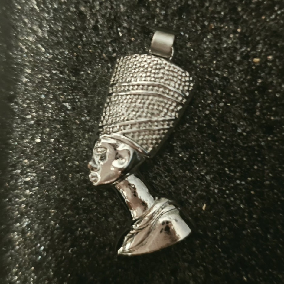 Silver Tone Egyptian Nefertiti Queen Head Charm Pendant, Metal, No Stone